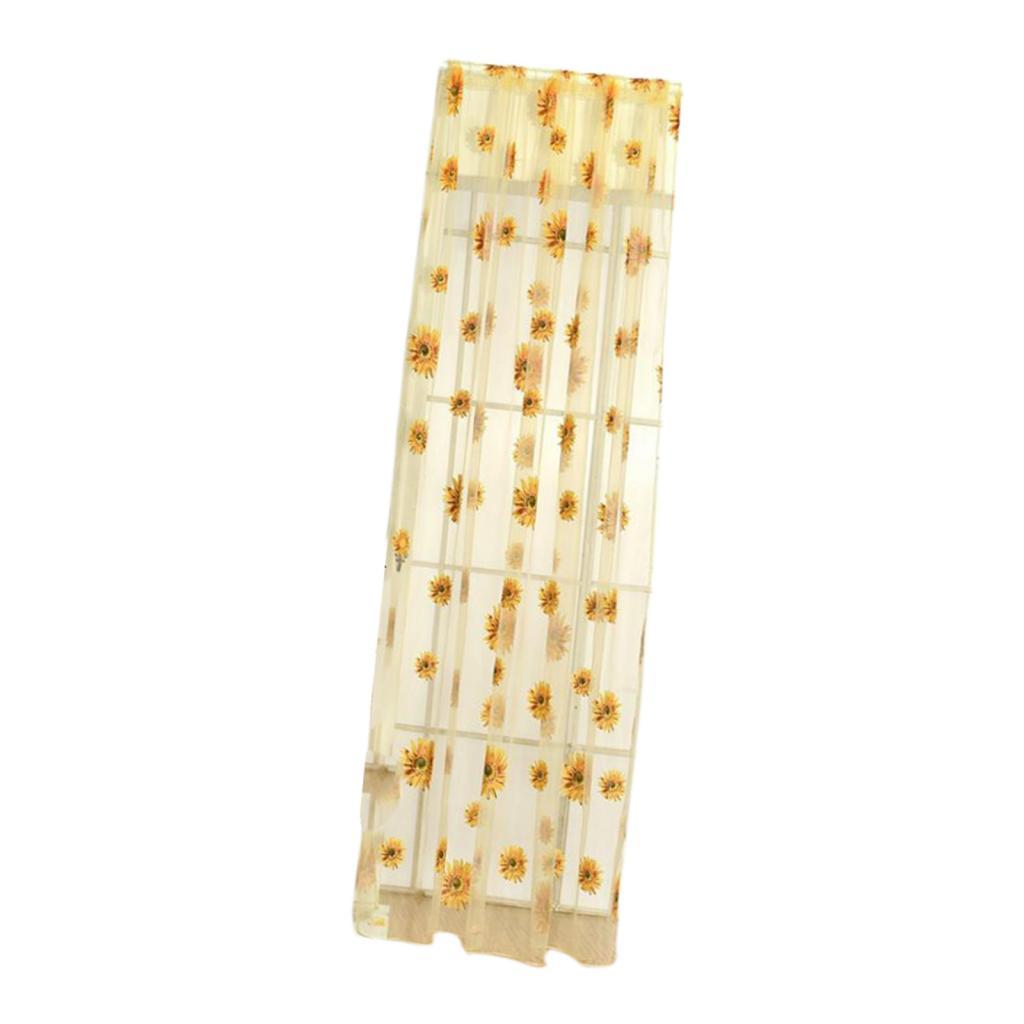 Window Hangings Floral Voile Curtain Transparent Sunflower Panel Grommet Window Curtain for Kitchen Cafe Doorway Partition