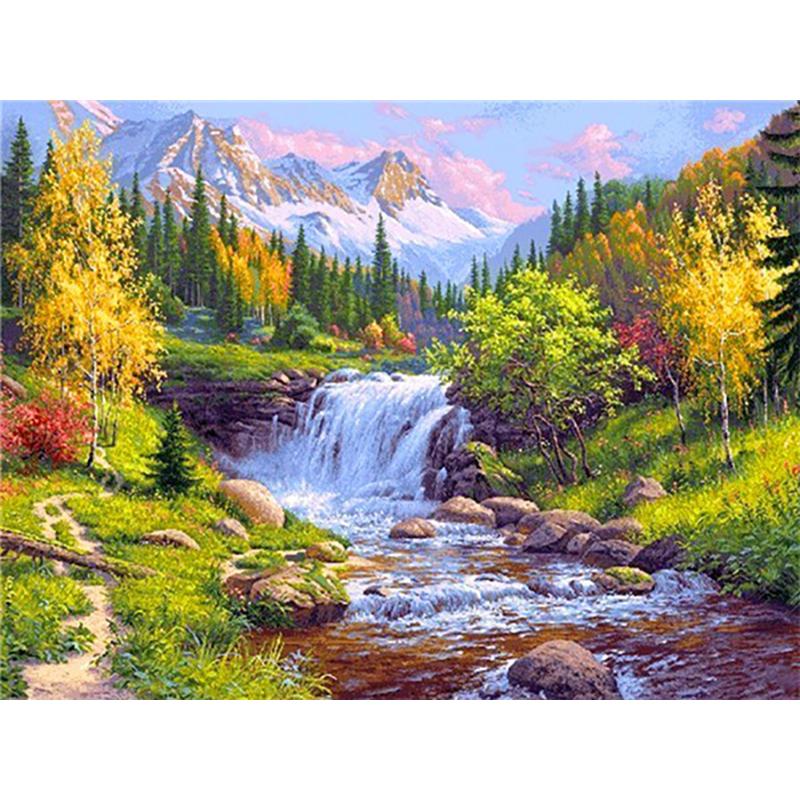 5D Diy Waterfall Diamond Painting Kit Celá kulatá vrtačka Krajina Diamantové vyšívání Mozaika Umělecké křížové stehy Domácí dekorace
