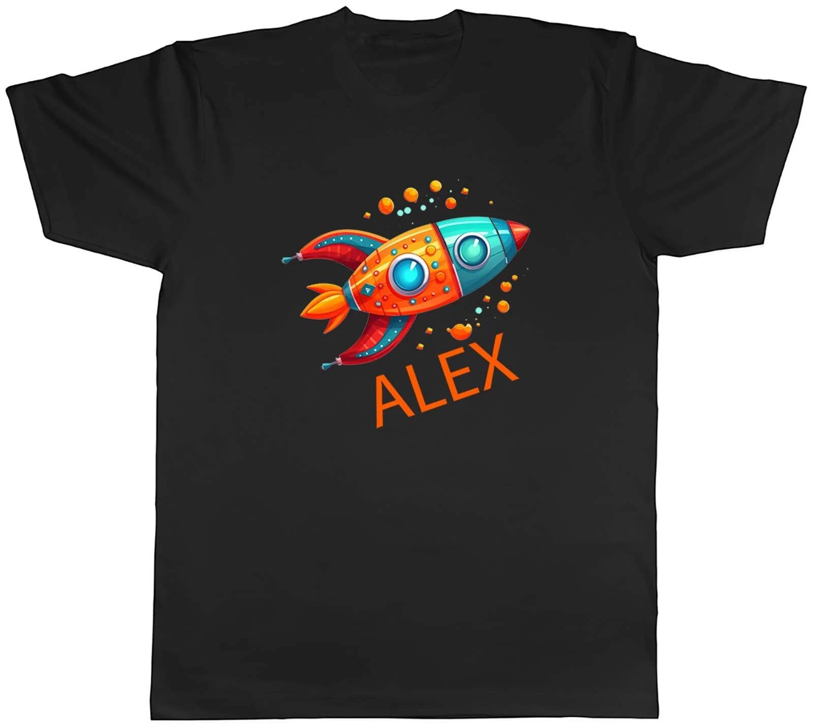 Personalised Space Rocket Mens T-Shirt Any Name Blast Off Unisex Tee Gift S