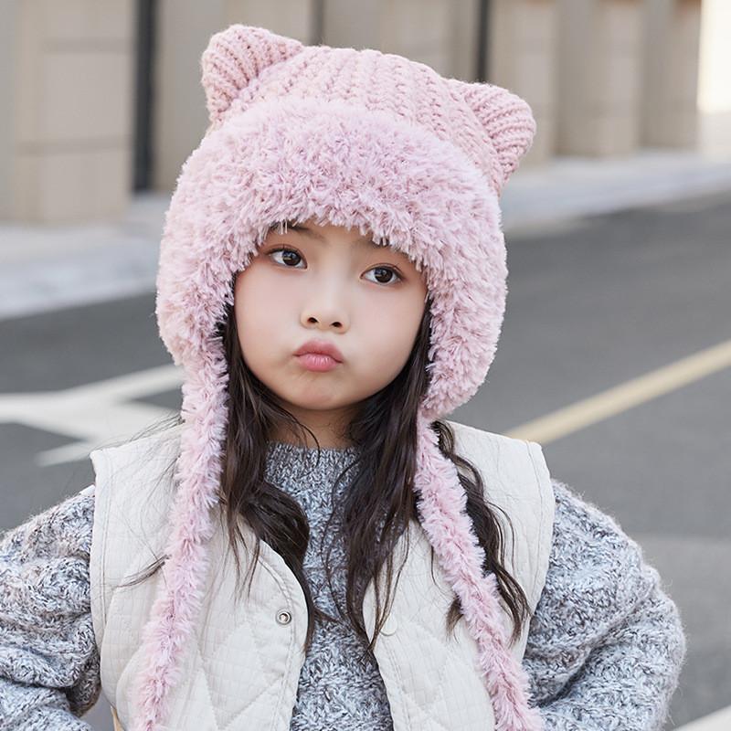 Toddler Bear Ear Knitted Hat Warm Winter Protective Headgear For Kids