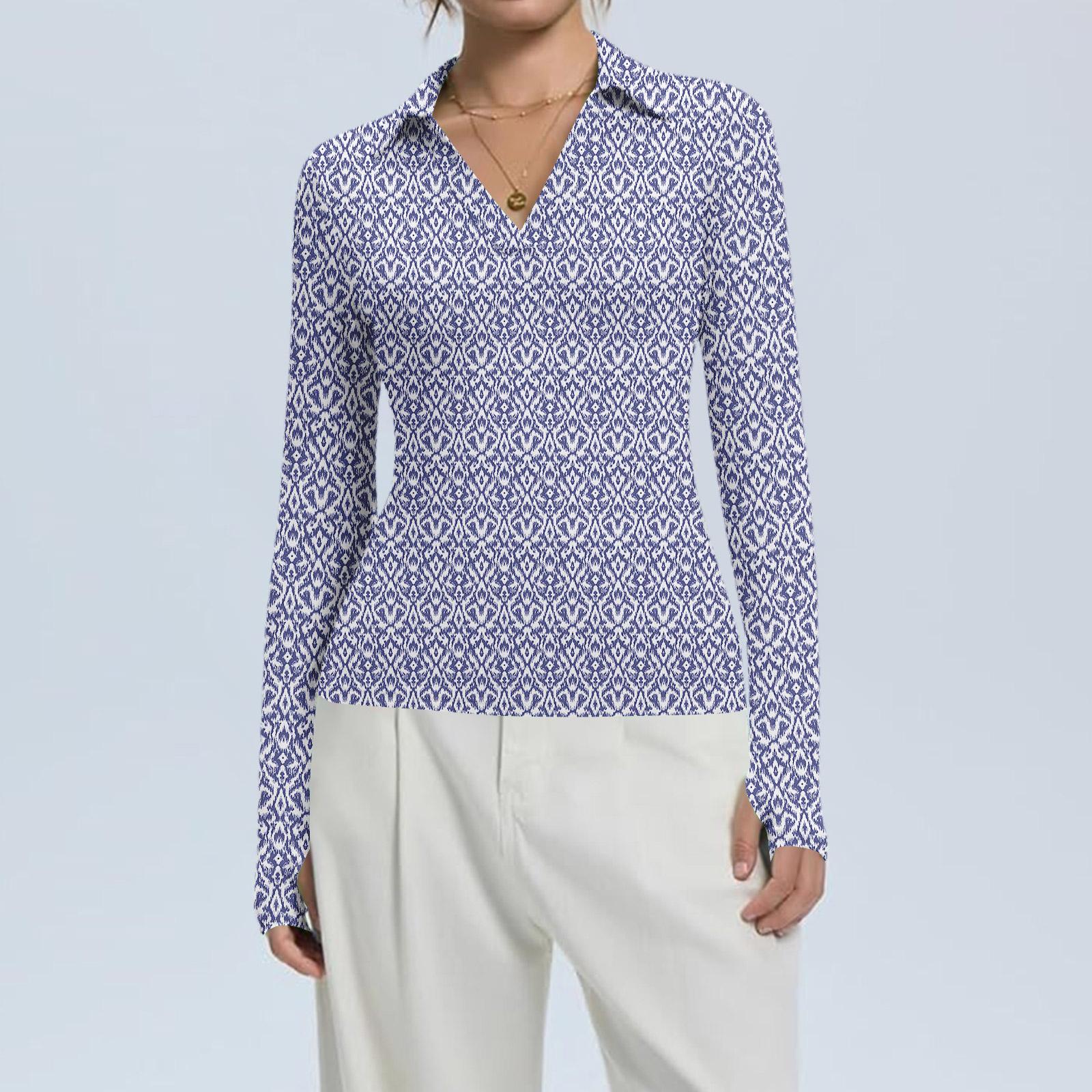 

Жіноча мода Повсякденний принт V-подібний виріз Довгий рукав Сорочка на ґудзиках S фіолетовий