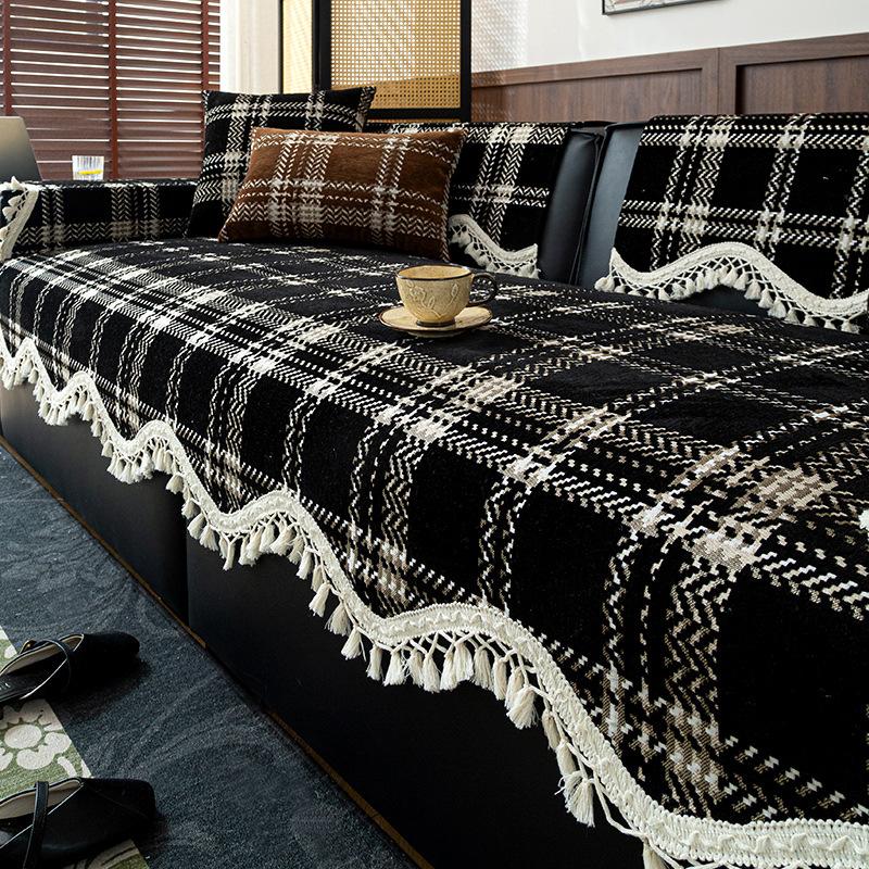 

2025 новый ретро шенилловый диванный подушка четыре сезона универсальный прямой ряд диван подушка сиденья фиксированный нескользящий чехол ткань полотенце 70*70cm