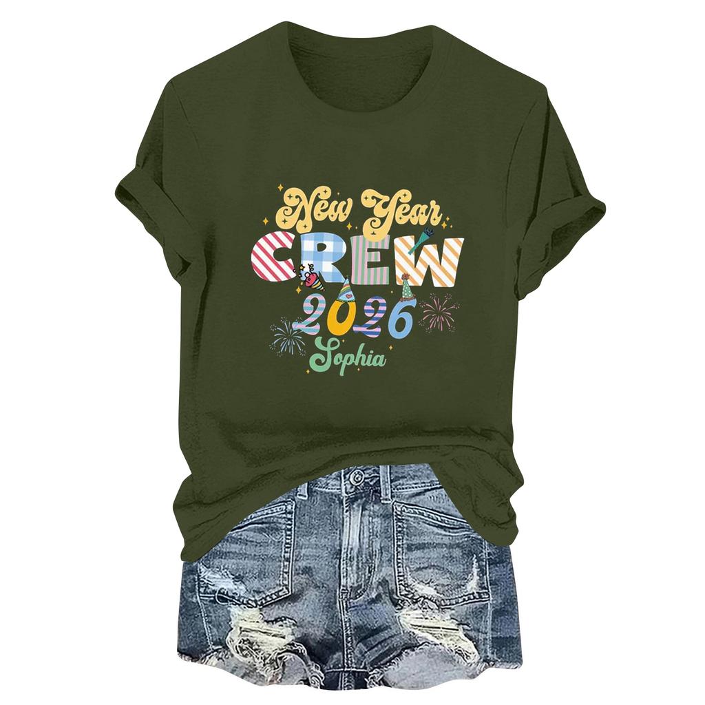 Women's Fashion 2026 New Year Printed Round Neck Short Sleeve Top