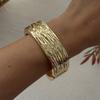 Vintage Wide Cuff Bangles Hip Hop Punk Hammered Texture Gold Color Geometric Metal Spring Bangles For Women Bracelets Men Jewelr