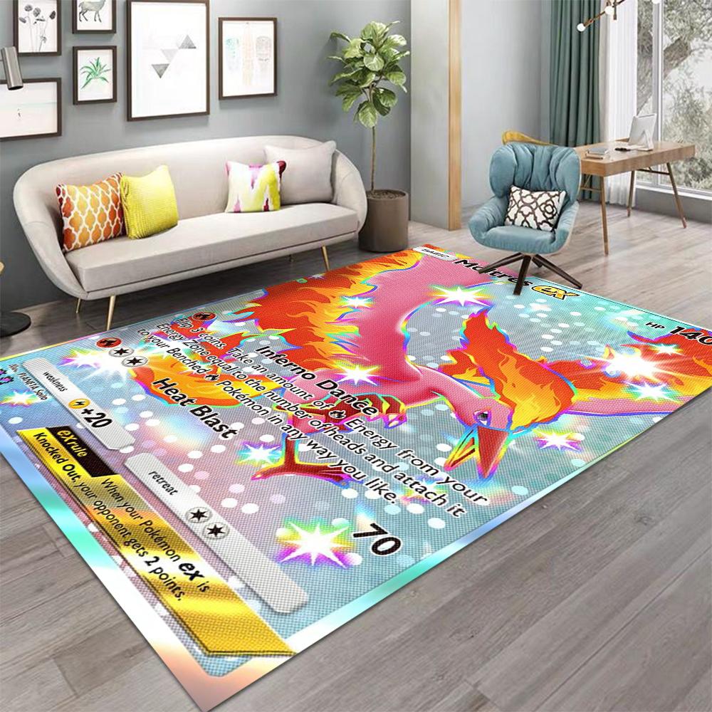 Pokemon Card Pikachu Charizard Print Playful Rug Vibrant Gaming Mat for Living Room Bedroom Sofa Area Home Decor Doormat
