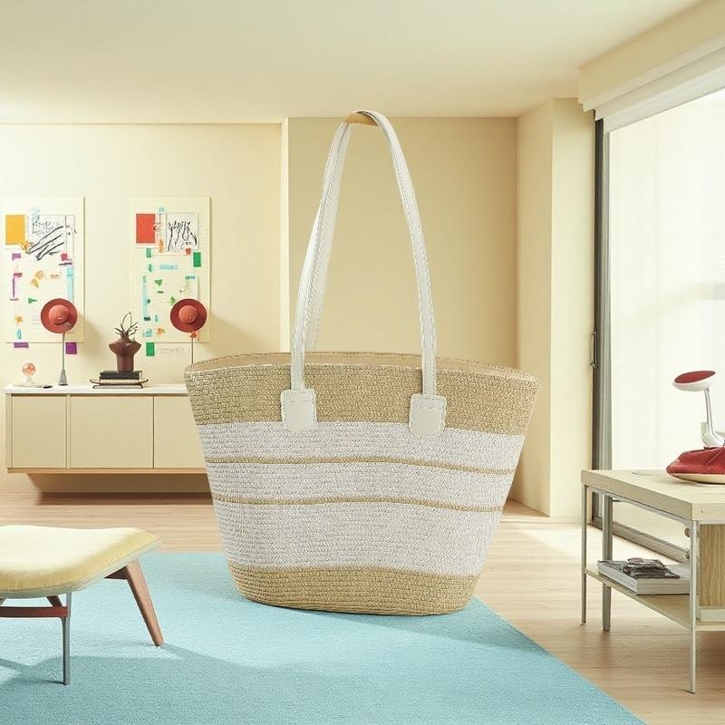 Strohtasche Damen Sommerwind neu Strand Meerseite Outdoor Urlaub Großraum Schultertasche