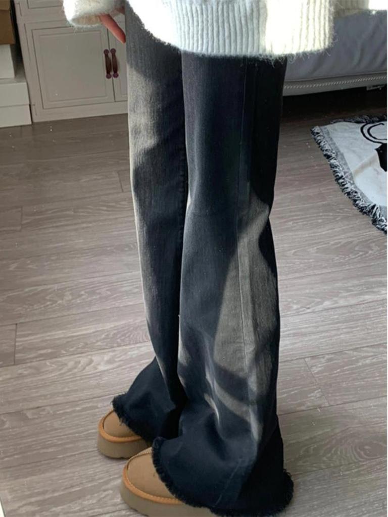 Women's Black High-Waisted Micro-Flare Stretch Jeans 2026 - Spring Slimming Floor-Length Bell Bottoms