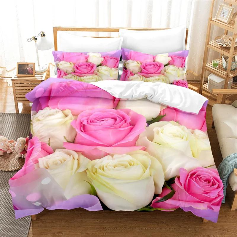 Deluxe Rose Queen Bedding Set Beautiful Flower Duvet Set Romantic Flower Three-Piece Set