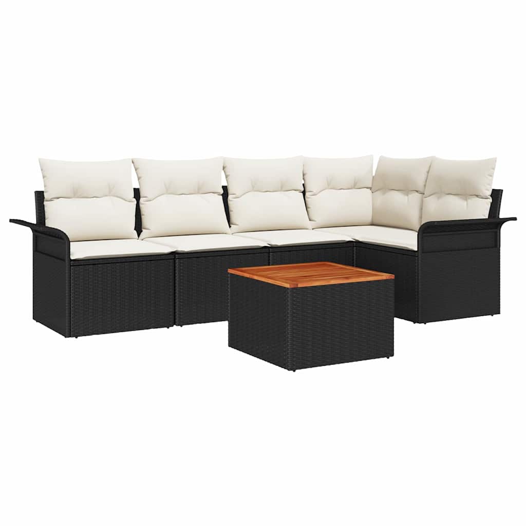 Garden Sofa Set with Storage 6 pcs Black and Cream Poly Rattan