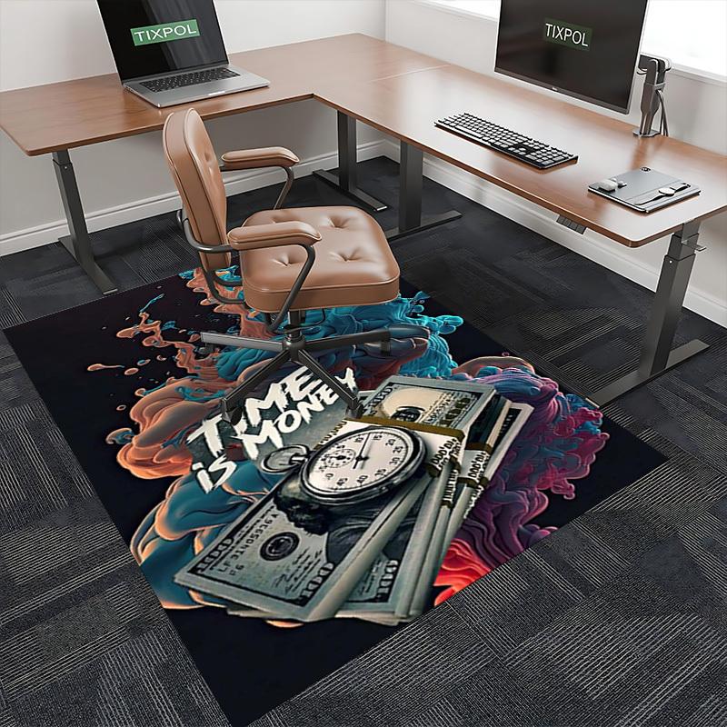 1pc Anime Cartoon Design Chair Mat - Time is Money - Office Desk Pad, Non-Slip Carpet for Home Decor, Gaming Room, Bedroom, Living Room, Birthday Gift