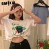 GMXIA Sommer Vintage Damen T-Shirt mit Aufdruck Reine Baumwolle Kurzarm T-Shirt Damen Ins Mode Locker Lässig mit Damenoberteil