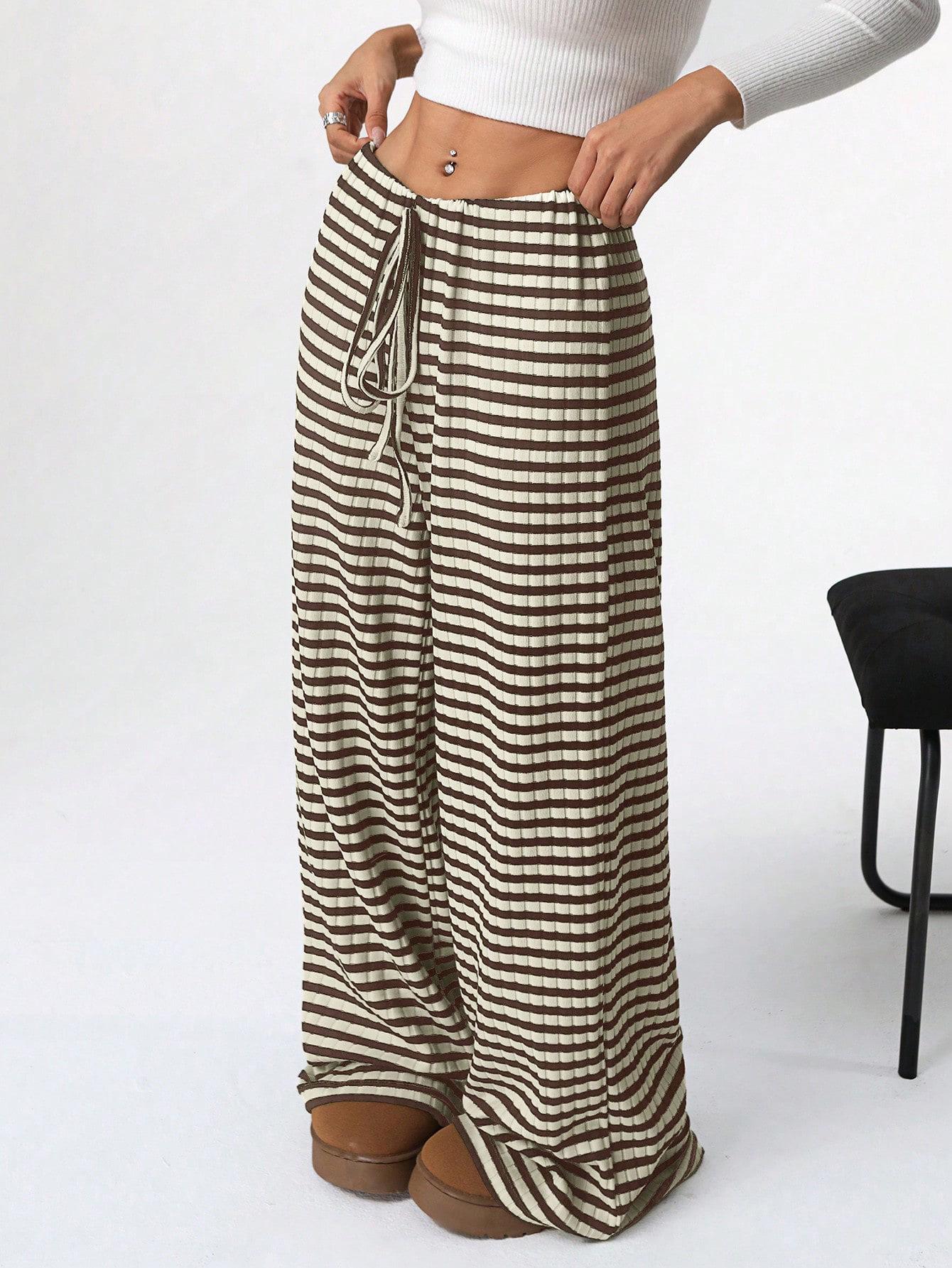 

2026 Autumn/Winter Women s Casual Striped Cotton Drawstring Pants XXL