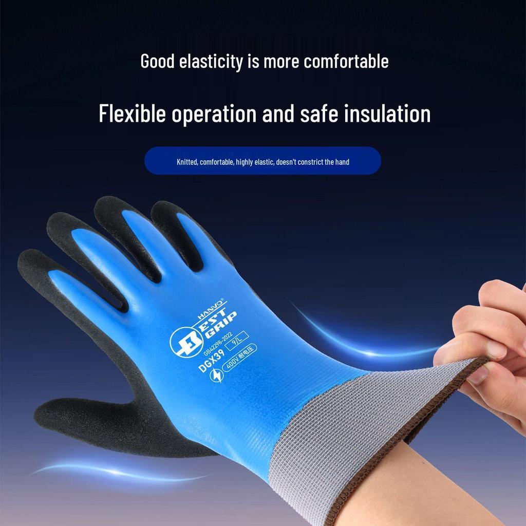 400V Electrician's Insulated Latex Gloves - Anti-Shock, Double-Sided Anti-Slip, Wear-Resistant