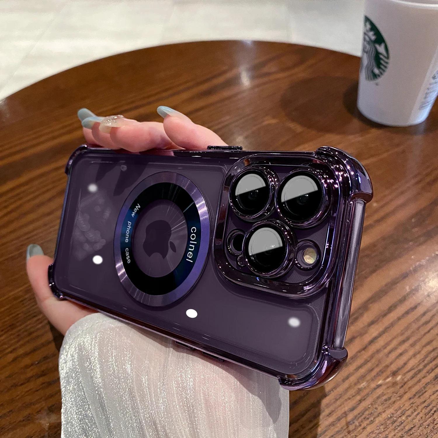 

Противоударный Роскошный Электроплакированный Чехол Magsafe для iPhone 16 15 14 13 12 11Pro Max Plus Магнитный Прозрачный Бампер Жесткая Задняя Крышка For iPhone 16 ProMax