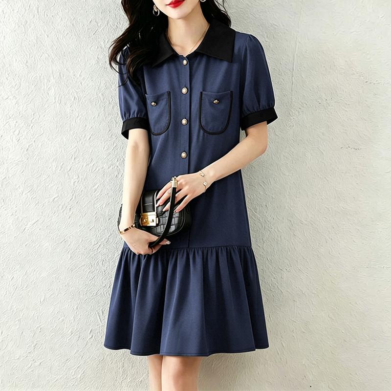 ZANZEA Women Casual Splice Turn Down Collar Loose Short Sleeve Shirt Dress S