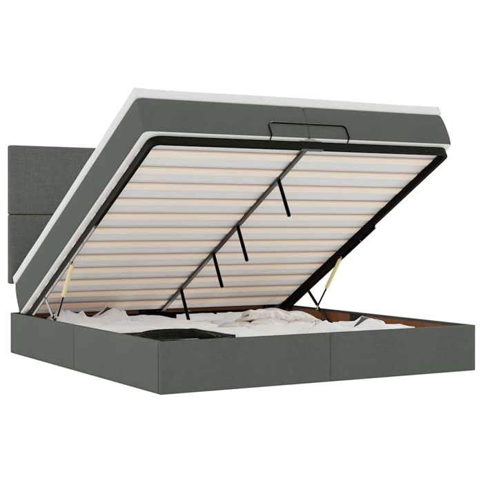 VidaXL Ottoman Bed Frame with Mattress Dark Grey 200x200cm Fabric, Bed Frame, Upholstered Bed Frame, Bed Frame 3313100