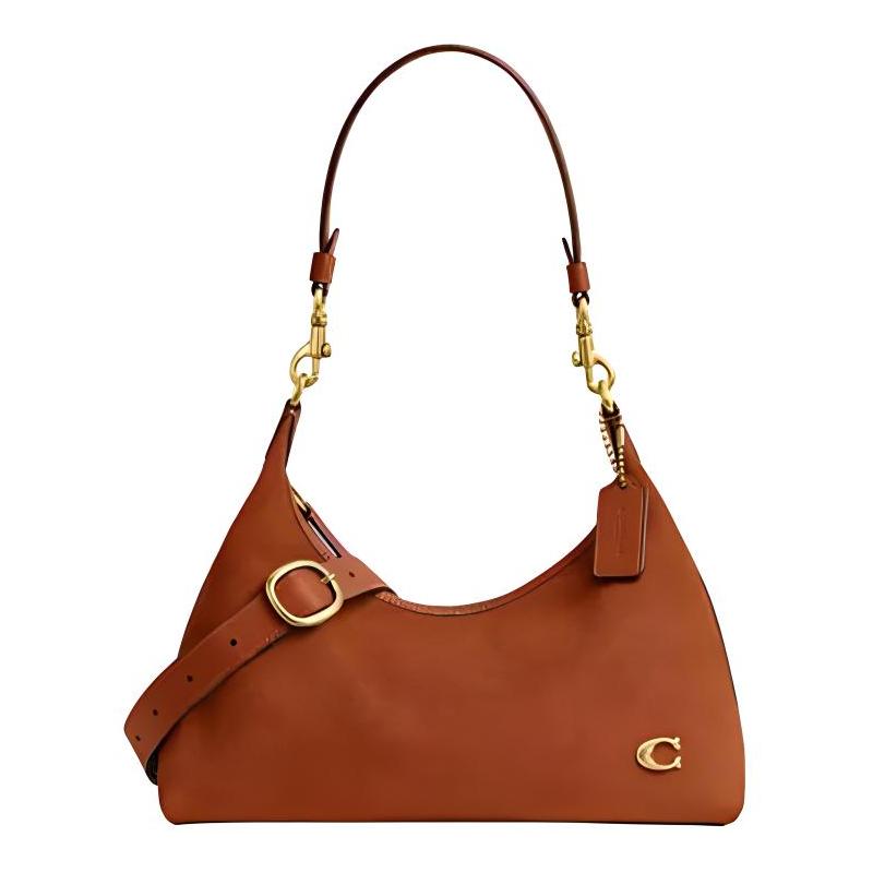 

COACH Juliet 30 Zip Closure Suede Shoulder Bag Large Women s Brass with Polished Amber жовтий