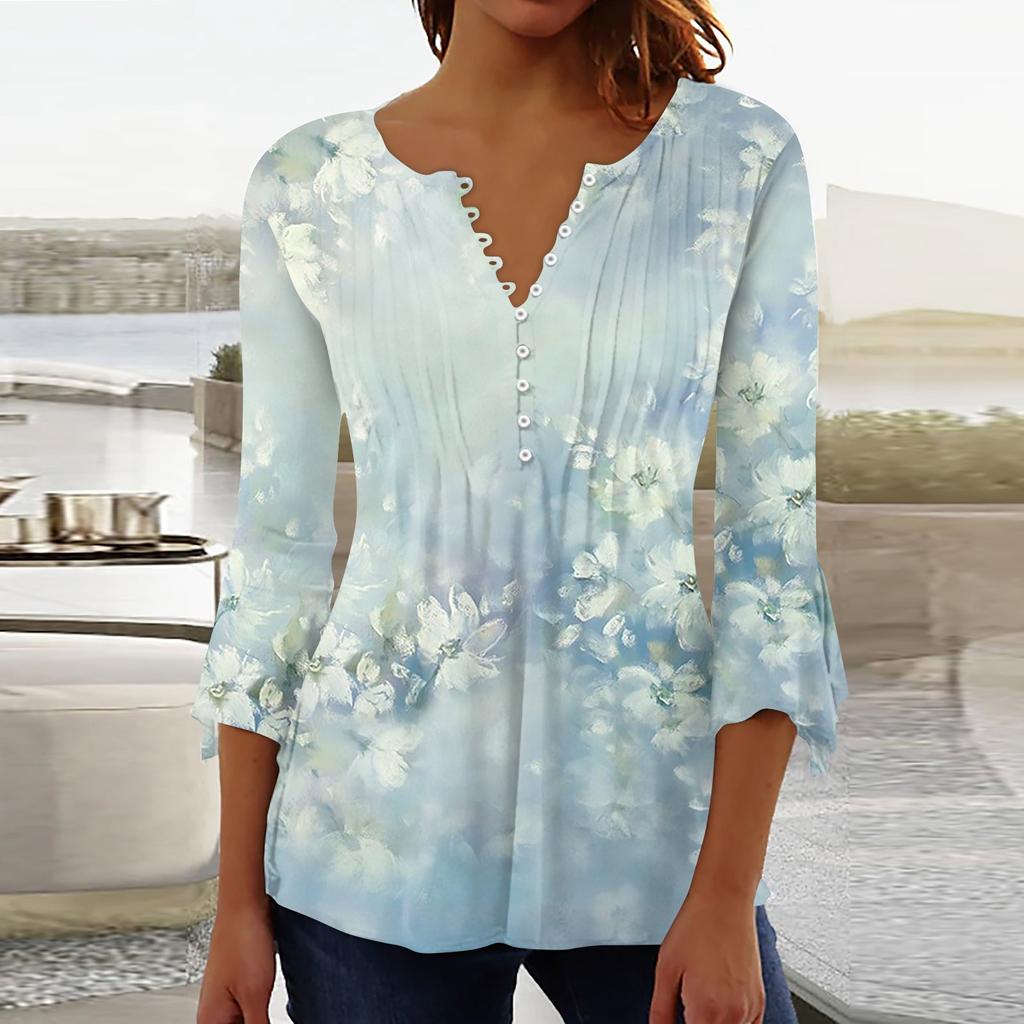 Cheap Button Down Shirts For Women Floral Print Tunic Summer Tops