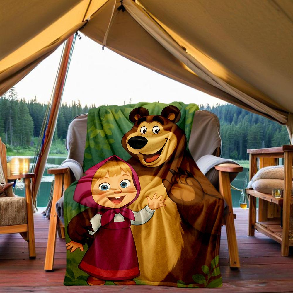 1pc Masha Bear Outdoor Blanket Lightweight Flannel, Soft & Warm, All-Season Use for Sofa, Outdoor, Camping, Living Room, Office138