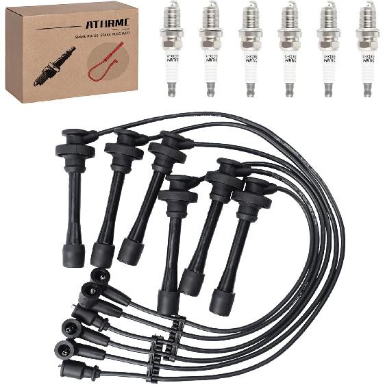Set of 4 PCS Ignition Spark Plug Wires 32702-P0A-A00 8028 RC-HE73 671-4179 & 4 Iridium Spark Plugs Set Compatible with 1998-2001 Honda Accord DX