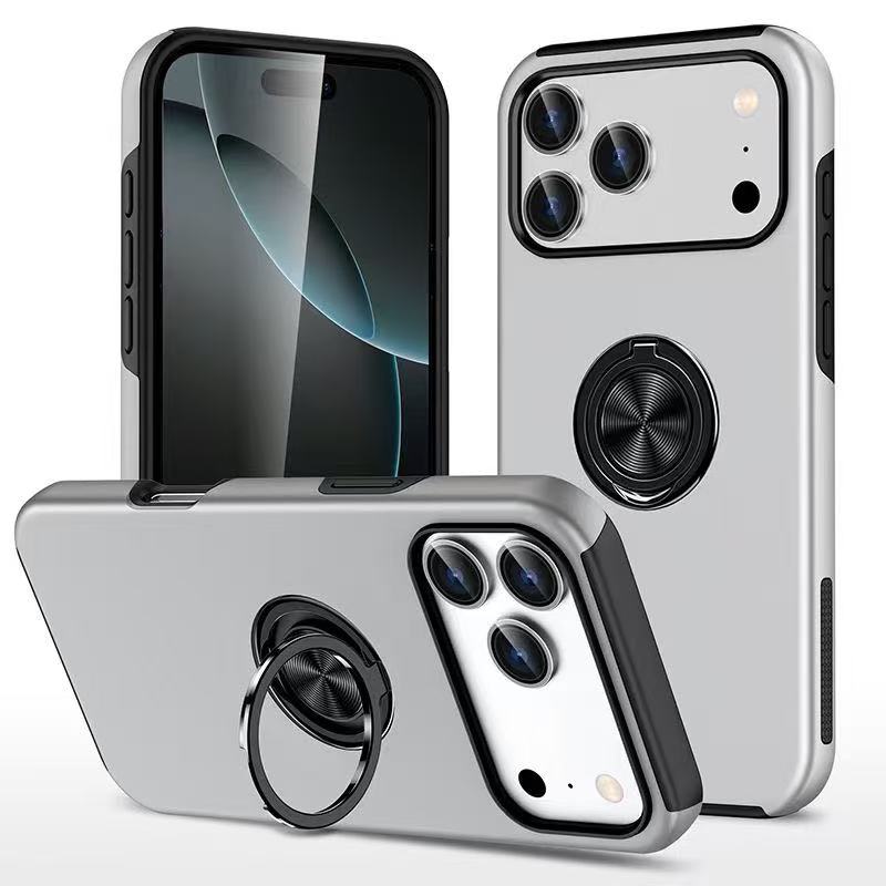

Магнитный держатель-кольцо Чехол для телефона для IPhone 17 Air 16E 16 15 14 13 Mini Pro Max Plus с подставкой Пластиковая жесткая противоударная крышка iPhone17 Air серебряный