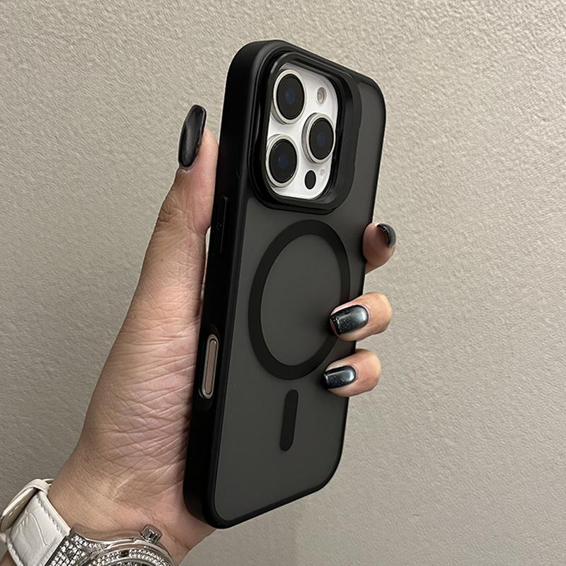 

Metal Camera Stand Holder Matte Clear Case for iPhone 16 15 14 Plus 13 12 Mini 11 Pro Max For Magsafe Magnetic Cover For iPhone 12 Mini