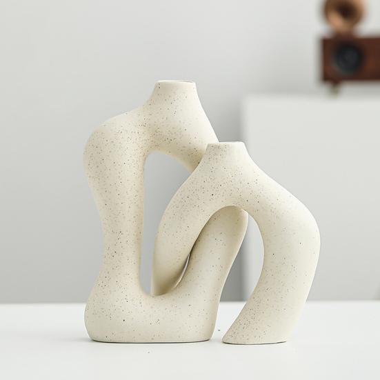 Yousheng 2 Pcs/Set Ceramic Vases Irregular Circular Cross Modern Boho Vase Minimalist Nordic Style Flower Vase for Tabletop Shelf Home Decor