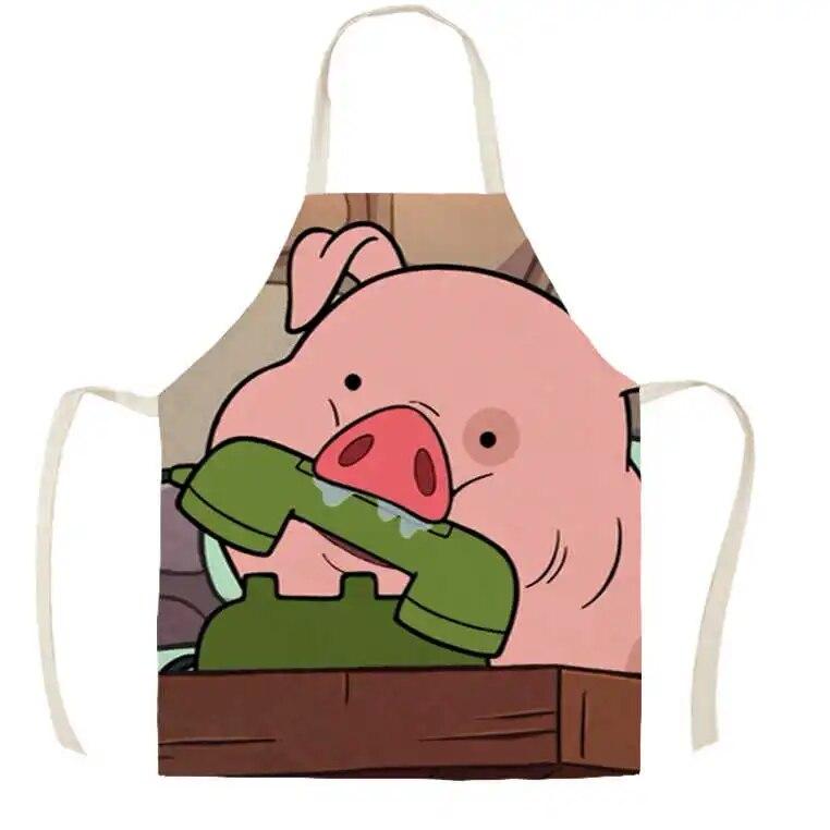 Cute Piggy Pink Pig Print Sleeveless Linen Apron Adult Kids Kitchen Stain Resistant Baking Accessories Household Cleaning Bibs