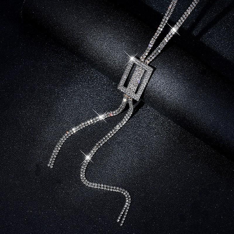 

Highend Crystal Geometric Sweater Chain In Platinum And Coffee Gold Color For Outfits Stylish Coffee Gold