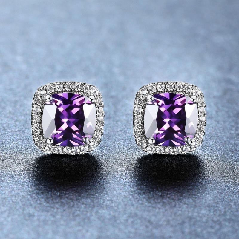 South Korea's new water blue square zircon diamond-encrusted stud earrings personalized versatile jewelry