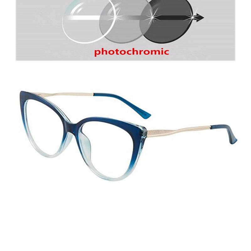 0 -0.5 -0.75 To -6.0 Blue Light Blocking Cat Eye Prescription Spectacles With Diopter Spring Leg Myopia Photochromic Eyeglasses