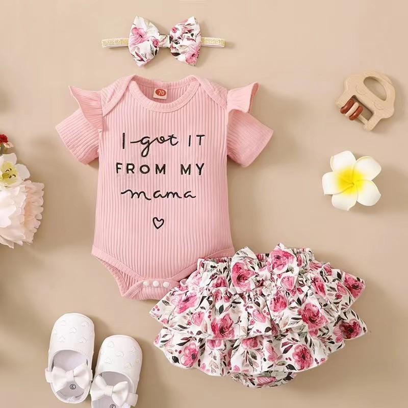 Nuovo Outfit Estivo Stile Fatina Abbigliamento per Bambini Tuta con Pantaloncini Set Abbigliamento Estivo Floreale Dolce Piccola Principessa