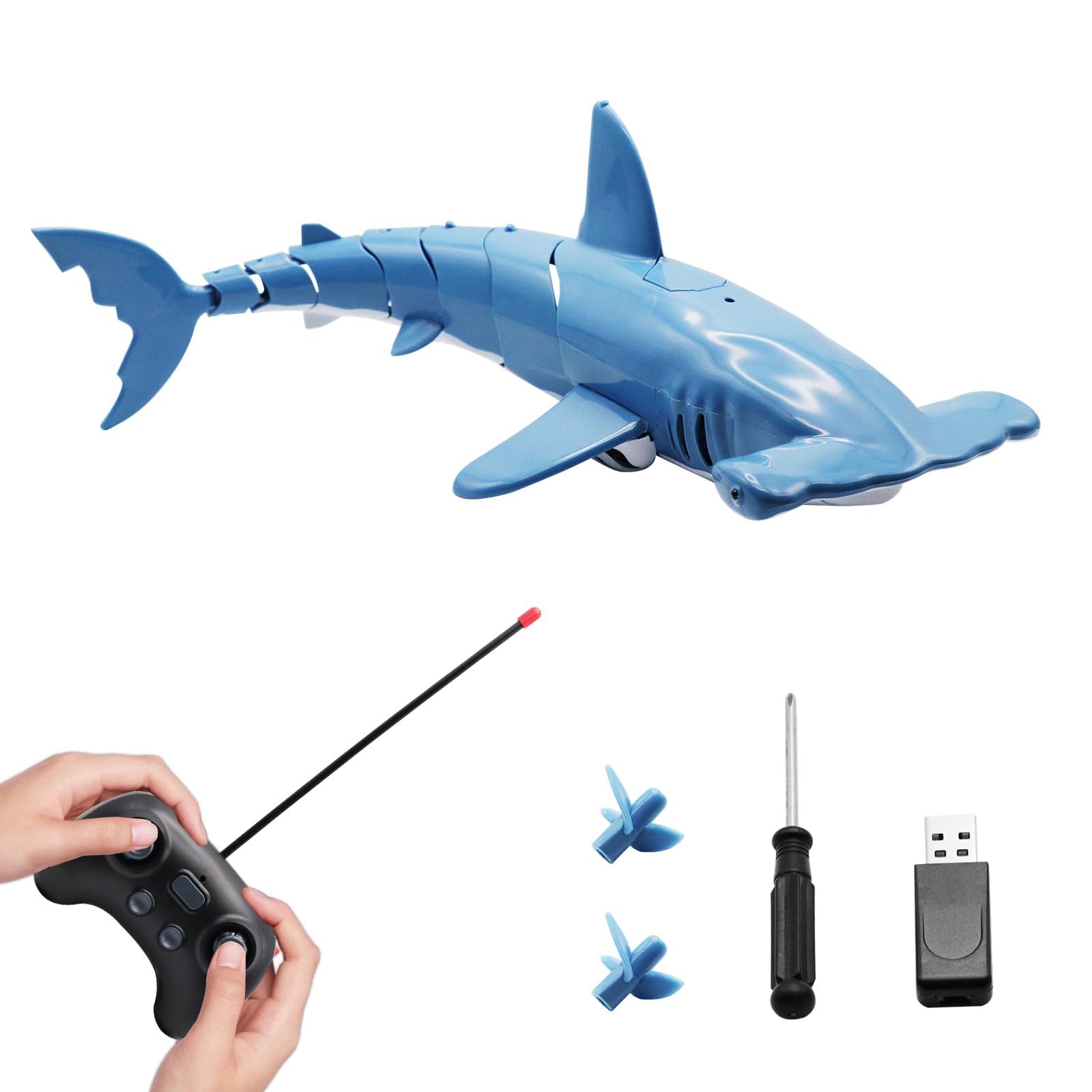 

HUAJNN Remote Control Diving Shark Toy, Submersible Shark Radio Control Toy, Remote Control, One-Touch Diving, Waterproof Design, Long-Lasting Use,