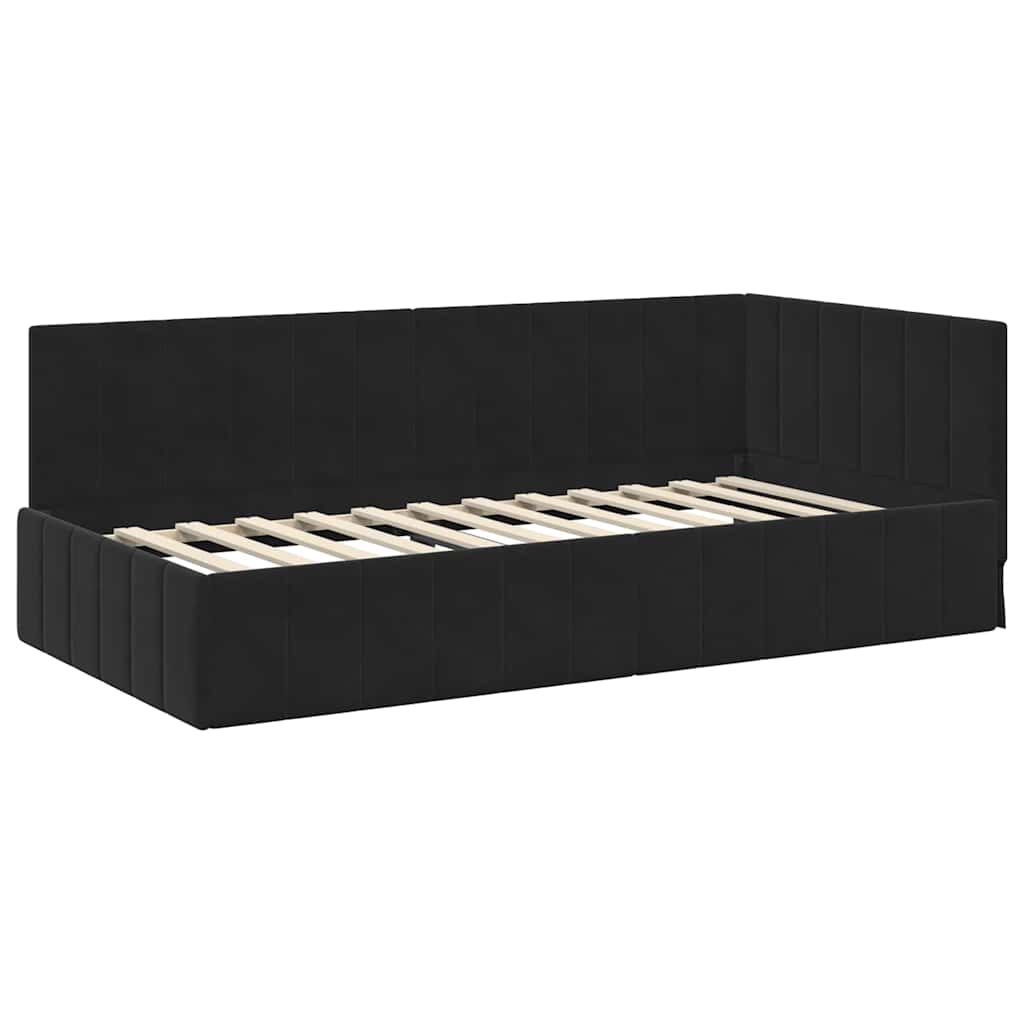 L shaped bed frame with headboard black 100 cm x 200 cm velvet