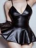 Ladies Latex Dress Set Sexy Lingerie Women Underwear PU Leather Short Dress for Sex Clothing Porn Bodysuit Women Erotic Lingerie