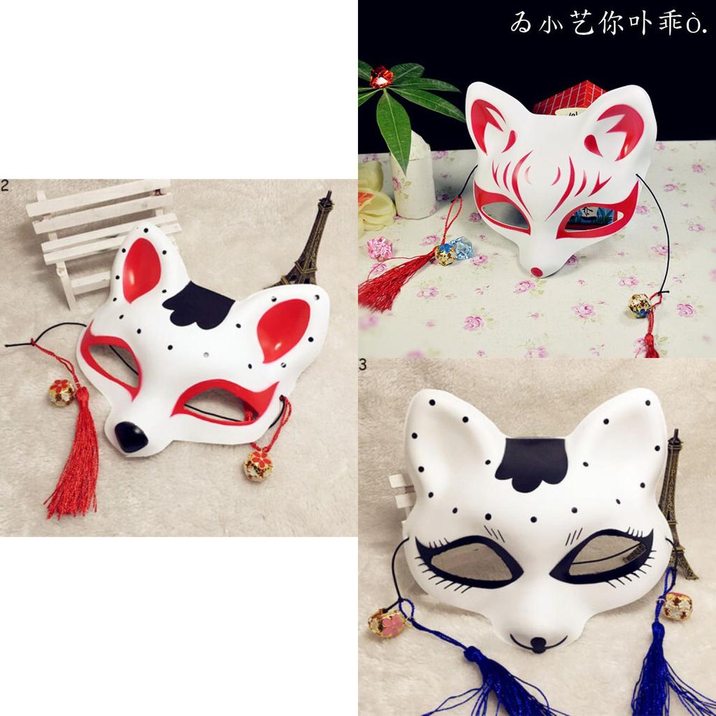 Vibrant Japanese Anime Fox Mask Featuring Artistic Handpainting And Unique Half Face Style