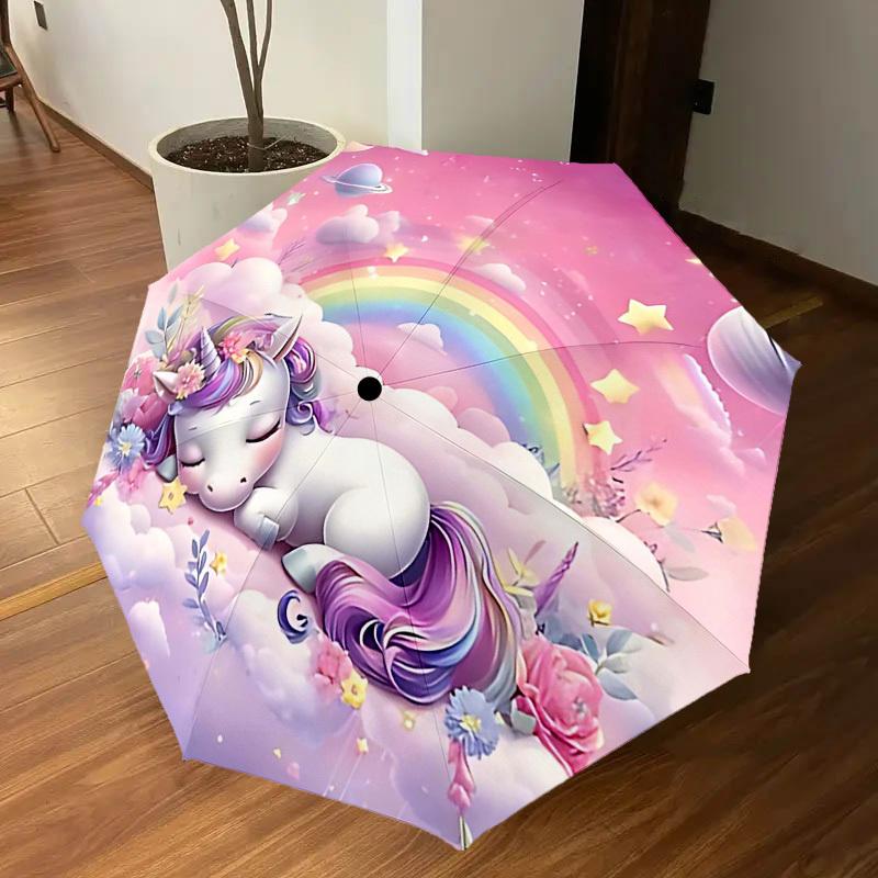 1PC Unicorn Rainbow Umbrella-8-Rib Reinforced Portable Folding Travel Suitable for All Seasons Outdoor Daily Use  -J0361