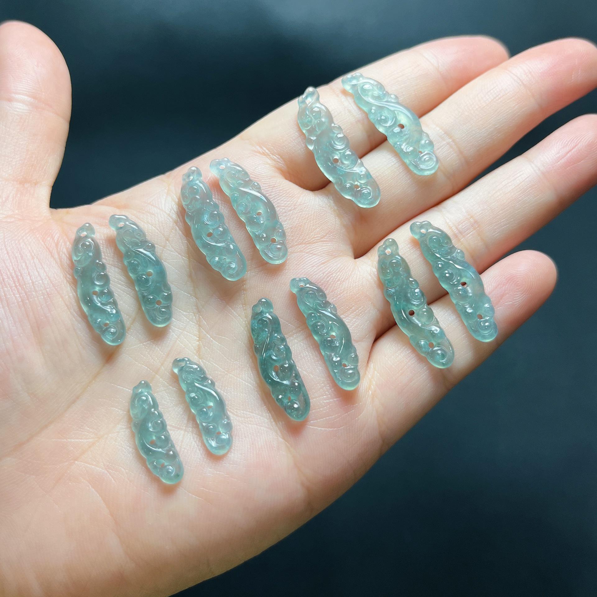 Natural Blue Jade Dragon Double Hollow Bracelet Pendant Jewelry Accessory