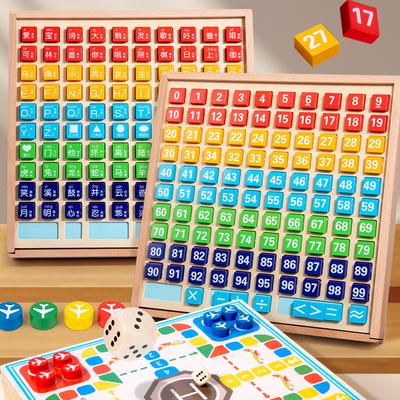 Holz Kognition Früherziehung Drei-in-Eins Holzbox Hundert Felder Puzzle Bedienung Addition und Subtraktion Mathematisches Denken Lehrmittel