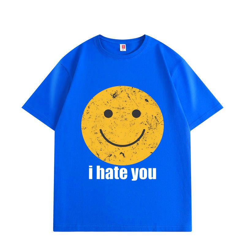 Distressed Smiley I Hate You Funny Meme Tshirt High Quality Fashion Oversized T Shirts Unisex Women Summer Casual Cotton Tshirts