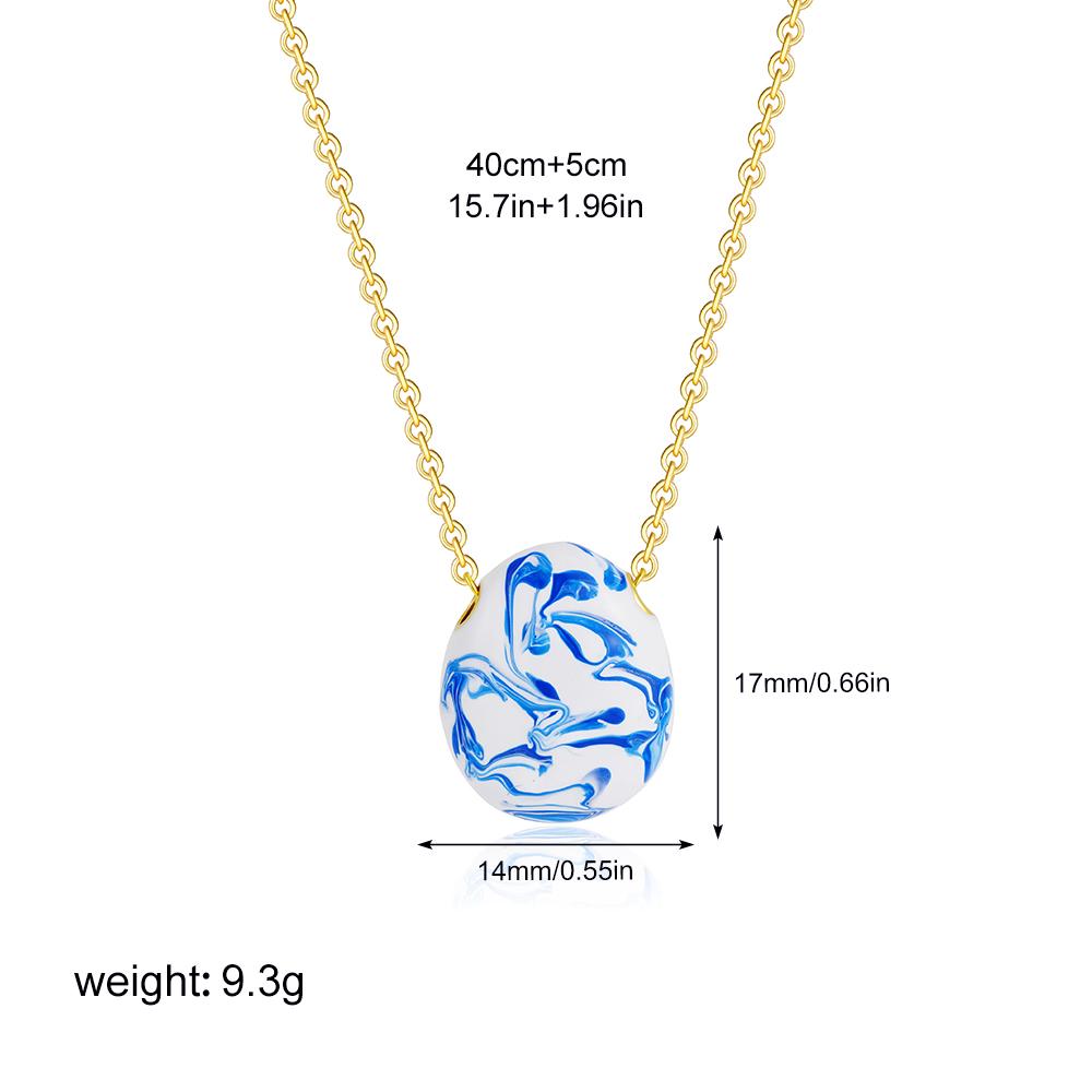 Minimalist Trendy Oval Pendant Necklace for Women White and Blue Flower Enamel Pear-shaped Necklaces Female Zircon Gifts