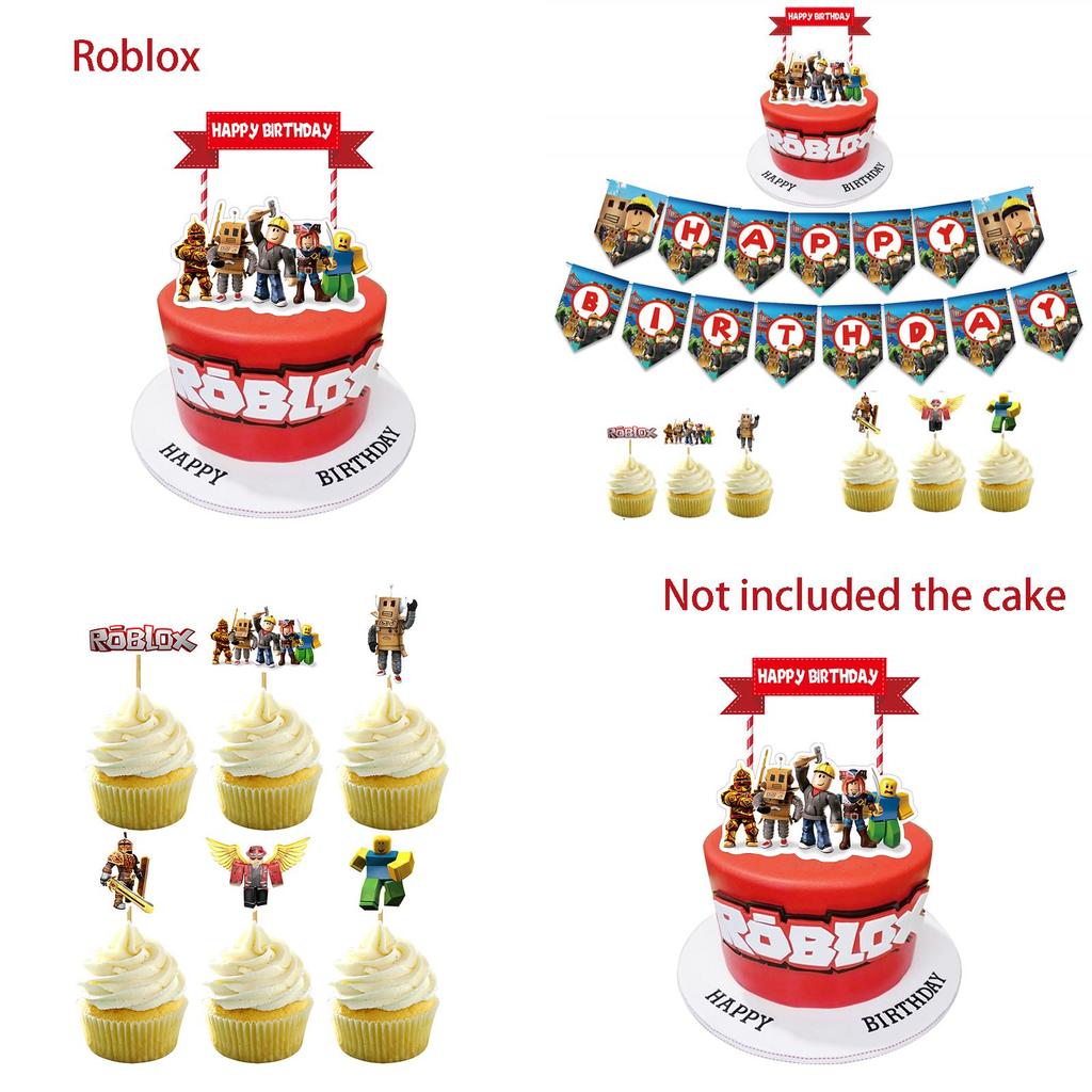 Kit de Fournitures de Fête d'Anniversaire Roblox avec Bannière, Ballons et Décorations de Gâteau Vibrants pour Enfants