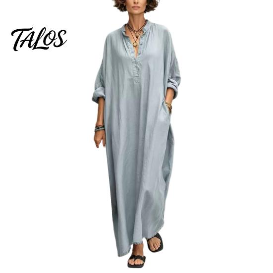 Beach Dress for Women Summer Maxi Women, V-Neck Casual Oversized Boho Long Elegant Dress, Sleeve Button Up Vacation Sundress with Pockets Lightweight