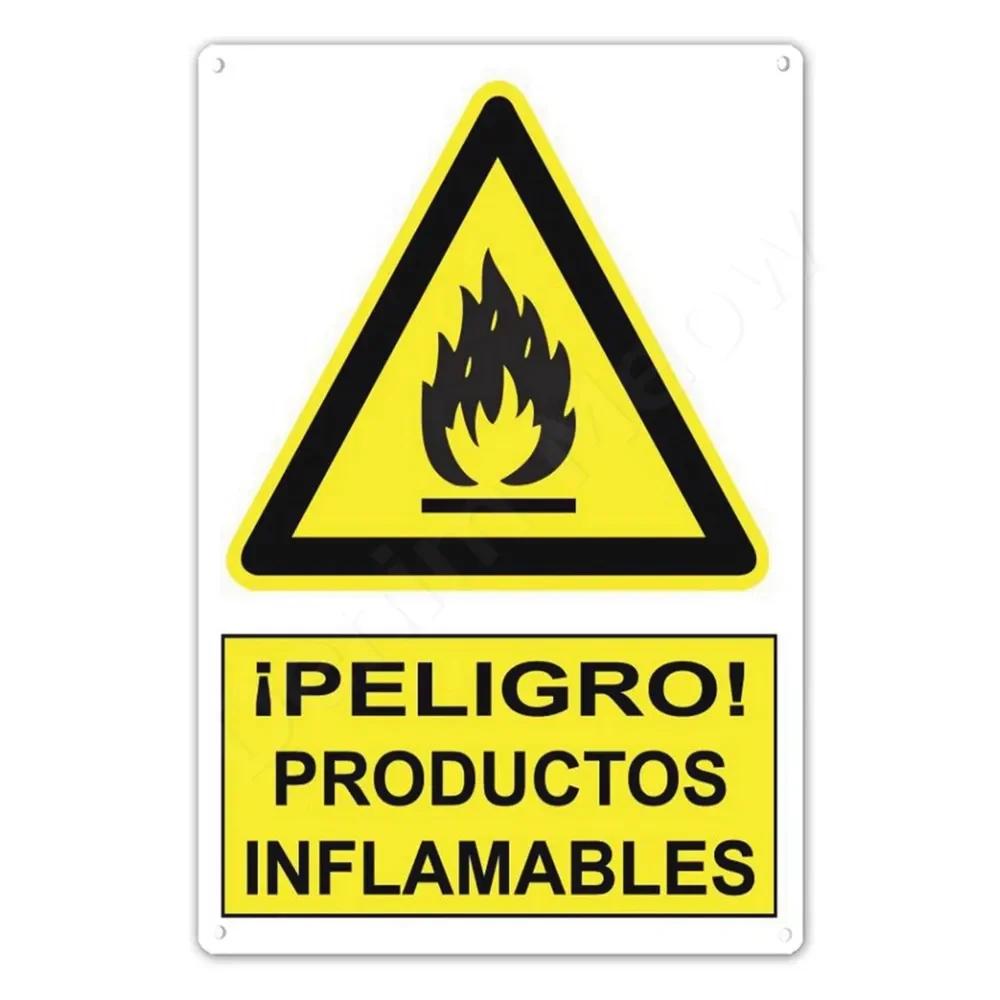 Spanish Warning Sign Danger Metal Sign for Street Yard Bar Workshop Decor Yellow Waterproof Caution Signs Outdoor Indoor