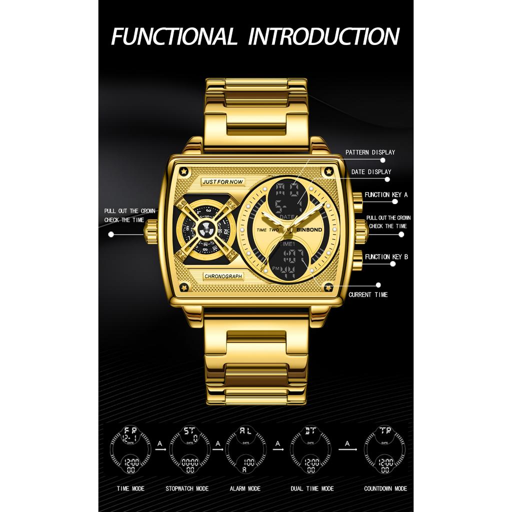 BINBOND Multi-Functional Precise Quartz Watches for Men Luxury Luminous Waterproof Men's Wristwatches