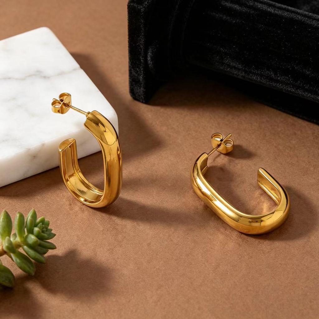 2026 Lightweight Luxury Gold U-Shaped Stainless Steel Earrings for Women