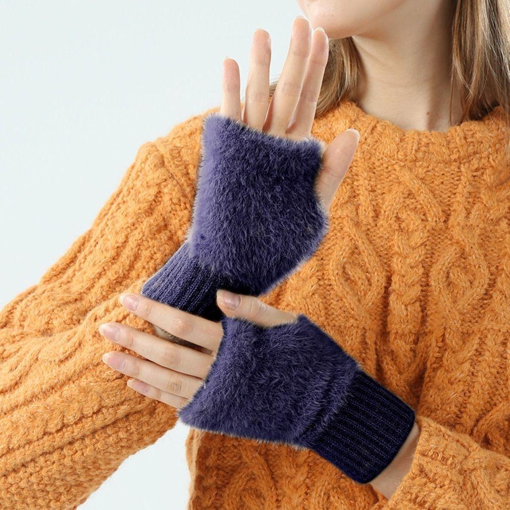 Thick Knitted Gloves Knitted Furry Warm Mitts New Fashion Fingerless  Mittens Autumn Winter
