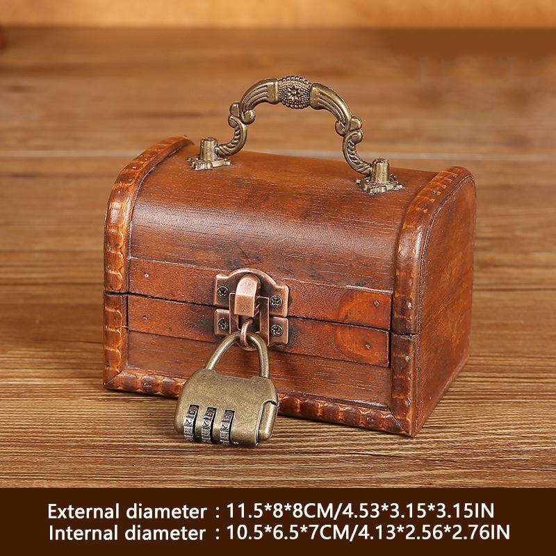 Wooden Antique Storage Box Medieval Vintage Suitcase Treasure Chest Necklaces Jewelry Organizer Gift Box with Lock Big Photo Box