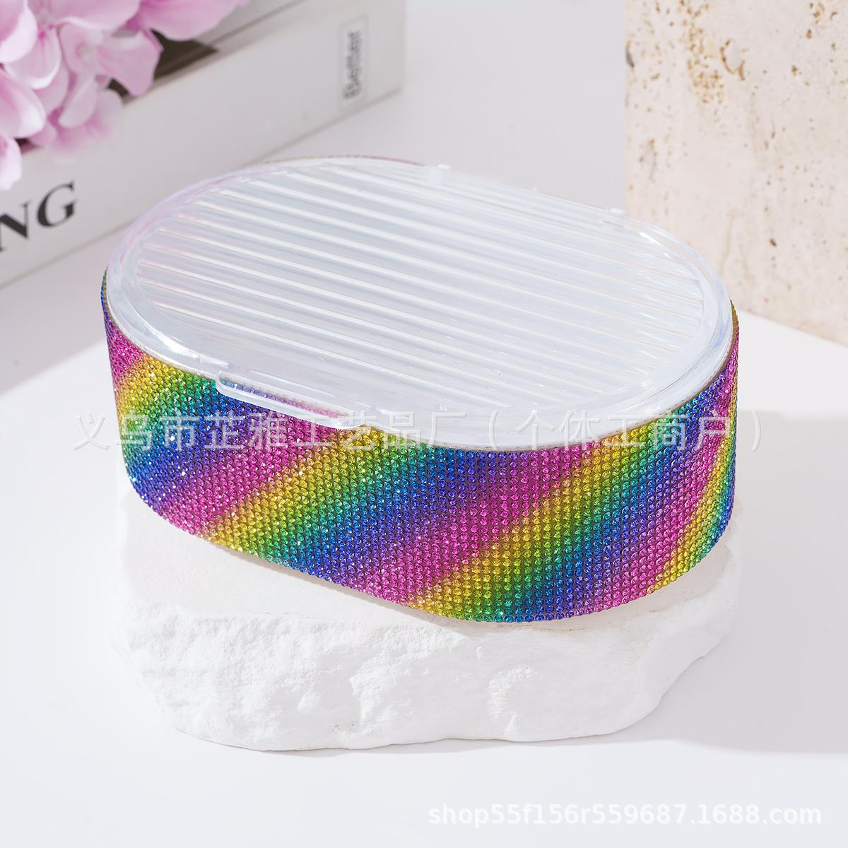

Diamond bathroom soap box with cover dustproof laundry table balcony bathroom soap soap storage box drain box разноцветный