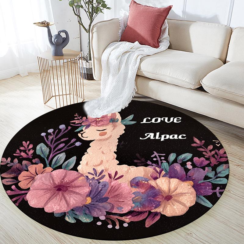 Alpaca Theme pattern round rug,Carpet Rug for Living Room Bedroom Sofa Playroom Decor,Non-slip Floor Mat,Holiday Gifts and Birthday Gifts
